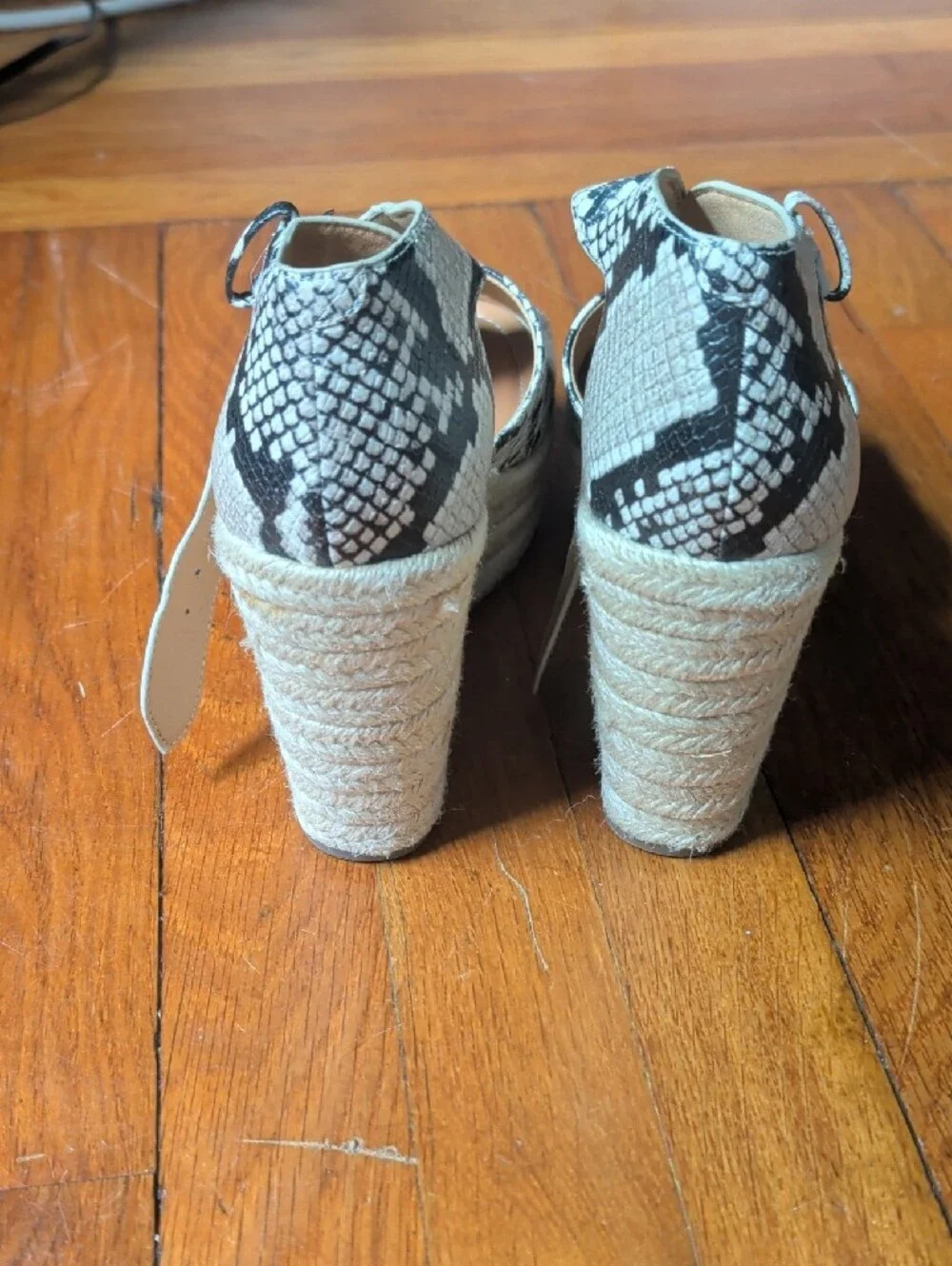 Snake-Print Espadrille Wedge Sandals in Black & White